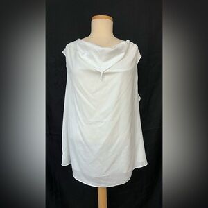 Draped Cowl Neck Sleeveless Tank Top - White